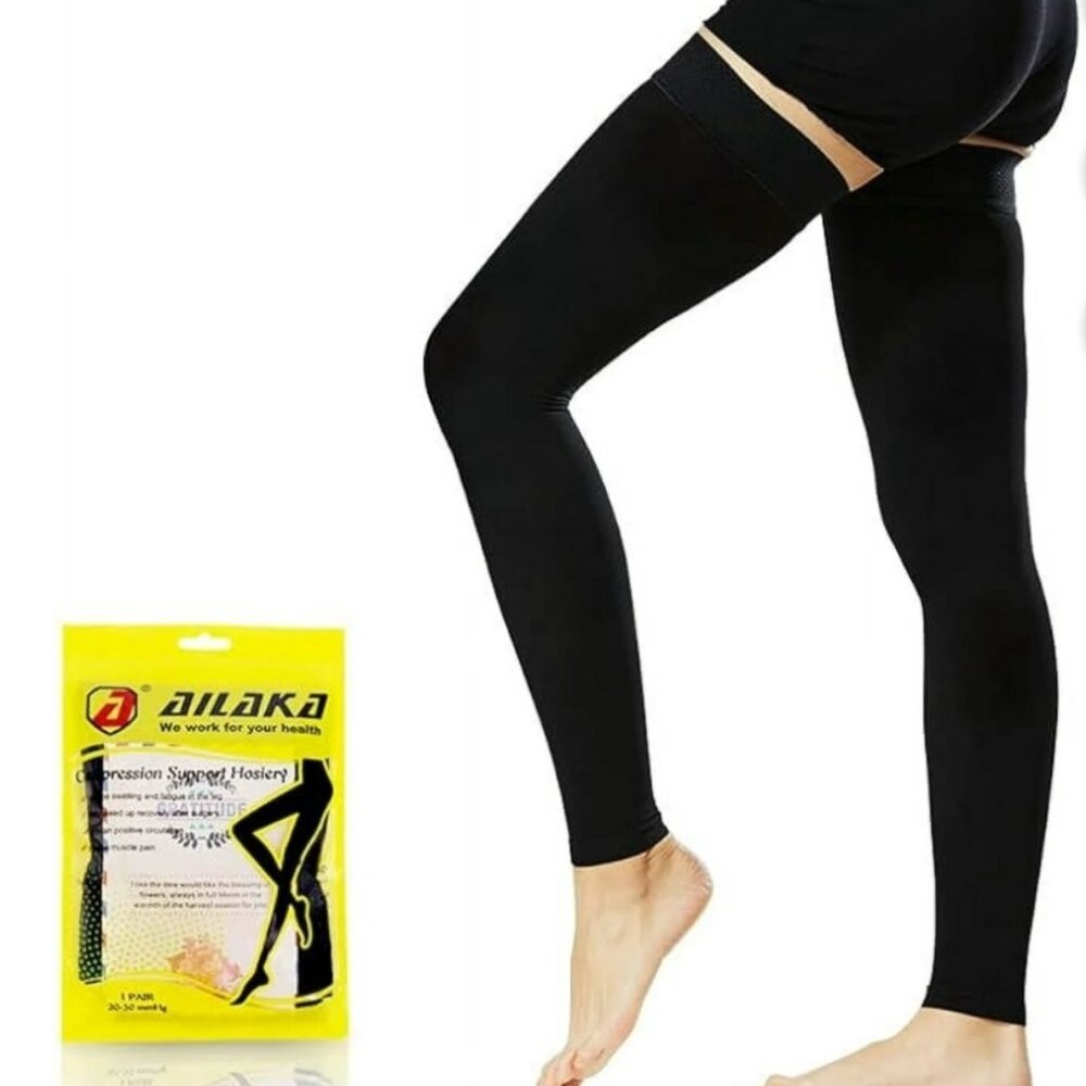 Ailaka Compression Support Hosiery 20-30 mmHg Open Toe Thigh high Black small